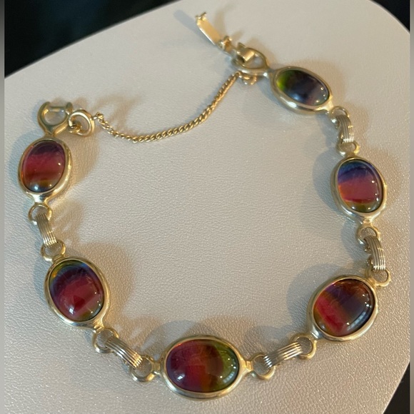 Vintage Jewelry - Vintage 1960s Sarah Coventry Rainbow Harmony Watermelon Cabochon Signed Bracelet